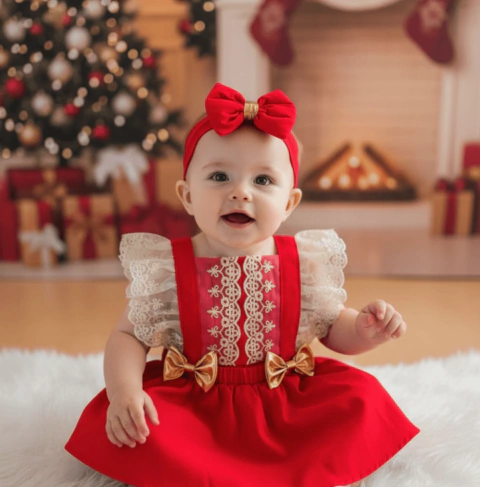 Romper Natal renda dourada