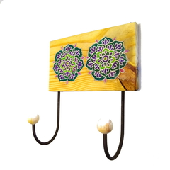 Cabideiro de parede pinus mandala floral 2 ganchos.