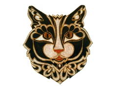 Gato frajola decorativo pirogravado para pendurar Mama Gipsy.