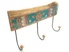 Cabideiro de parede de madeira com mandala 3 ganchos - comprar online