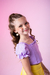 Coleção Glow kids Saia cargo Amarela com lilas