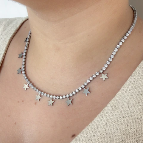 Choker Riviera com Estrelas em Aço Inoxidável