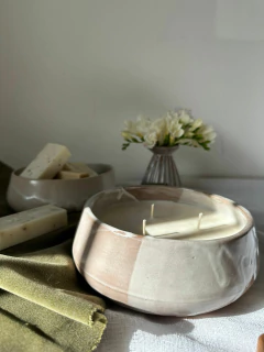 Cuenco de gres con vela