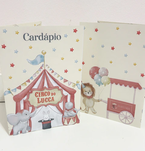 Cardápio de mesa Circo aquarela