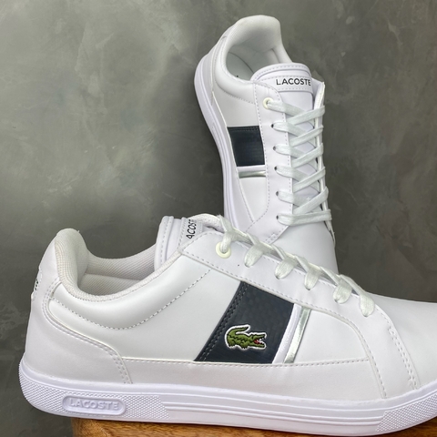 SAPATÊNIS LACOSTE EUROPA LT BRZ - BRANCO C/ FAIXA AZUL MARINHO
