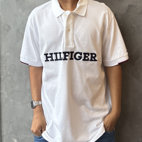 POLO TOMMY HILFIGER AMERICANO LETREIRO BORDADO BRANCO