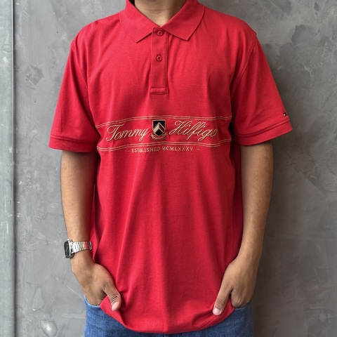 POLO TOMMY HILFIGER AMERICANO SIGNATURE EMBROIDERED VERMELHA