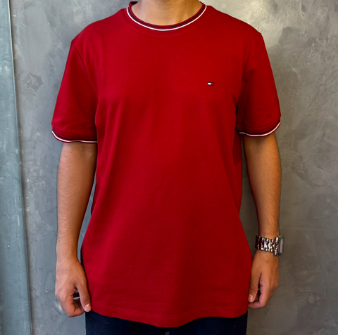 CAMISETA TOMMY HILFIGER TIPPED COLLAR - VERMELHO