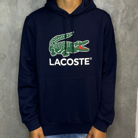 MOLETOM LACOSTE CAPUZ ESTAMPA CROCODILO - AZUL MARINHO