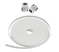 2 Polias GT2 20D furo 5mm + 2 metros correia 6mm alma de aço branca