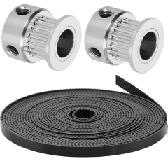 2 Polias GT2 20D furo 6mm + 2 metros correia 6mm alma de aço