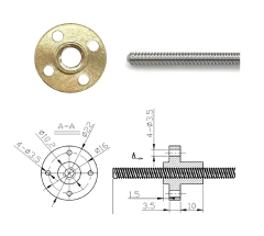 Fuso Trapezoidal TR8 250mm passo 2 rosca 1 entrada com castanha de metal - comprar online