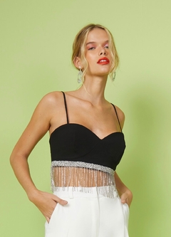 Top com bordado franja de strass Frutacor