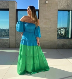 Vestido crepe bicolor Lore