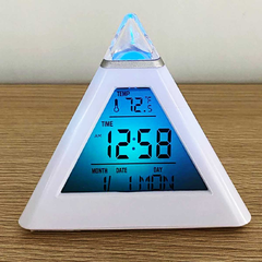 Relógio Digital Despertador Pirâmide de Mesa LCD Led Data Termômetro Calendário