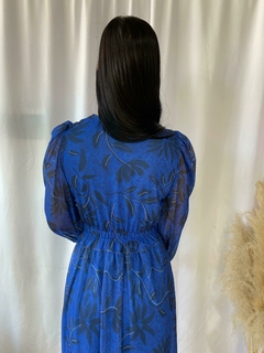 Vestido Tule Longo Decote V M/L Floral C/Bojo Estampado na internet