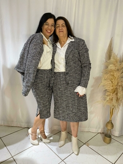 Saia Midi Tweed Fenda Lteral Xadrez Fios Lurex - Mariza Modas