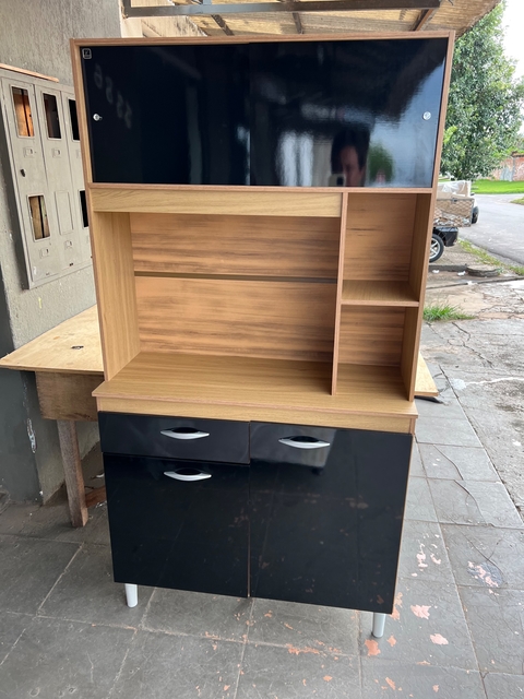 ARMÁRIO KIT COZINHA DUDA 4 PORTAS 1 GAVETA DAMASCO - PRETO