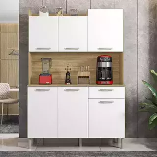 ARMÁRIO DE COZINHA COMPACTA 6 PORTAS 1 GAVETA GÊNOVA - FREIJÓ/SUPREMO - comprar online
