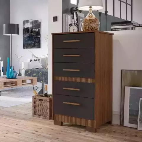 CÔMODA 5G C/ PÉS PRIMACY IPÊ WOOD/GRAFITE REF: 03.2086.16