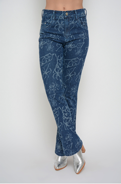 Pantalón estampado azul flores