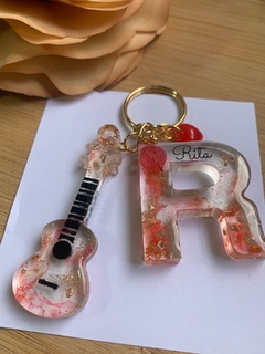 Imagem do Chaveiro duplo Violão/Guitarra + Letra + Mini ping