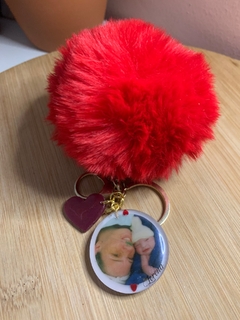 Chaveiro frente e verso com foto e pompom - loja online
