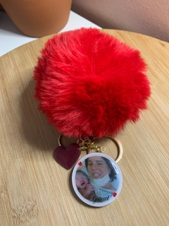 Imagem do Chaveiro frente e verso com foto e pompom