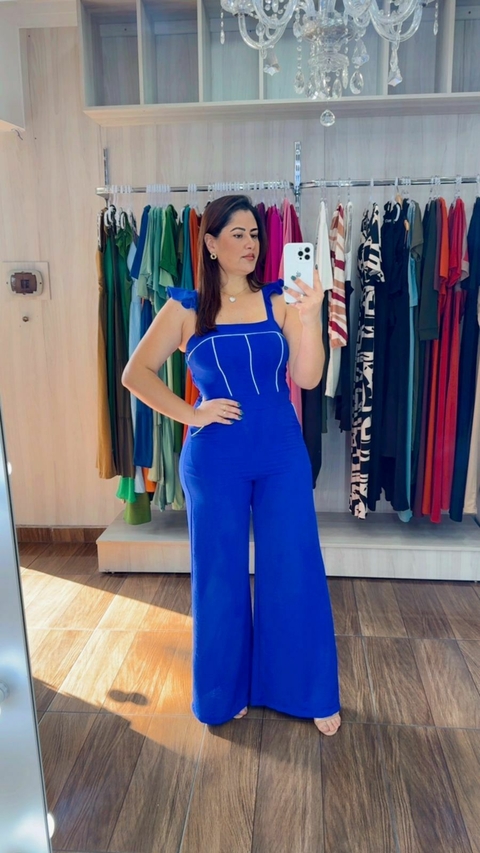Macacão Noêmia em Crepe - Azul