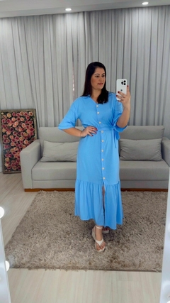 Vestido Bruna em Linho - Azul na internet