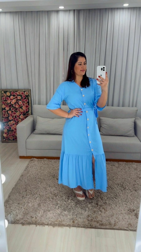Vestido Bruna em Linho - Azul