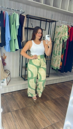 Calça Pantalona Luiza em Viscolinho - Verde - Elis Alves Boutique