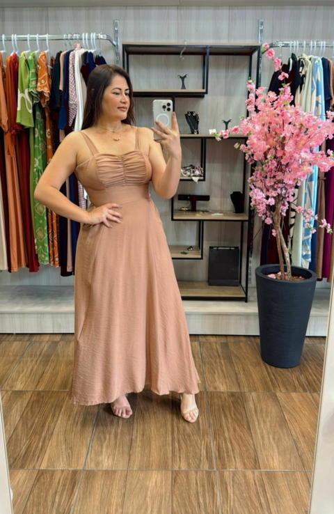 Vestido Paloma em Viscose Sarjado - Bege - comprar online