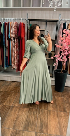 Vestido Leila em Viscose Sarjado - Verde - Elis Alves Boutique