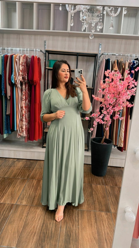 Vestido Leila em Viscose Sarjado - Verde - comprar online