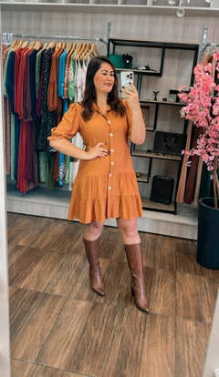 Vestido Mary em Linho Sarjado - Mostarda - Elis Alves Boutique
