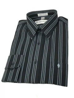 Camisa  de vestir negra con rayas blancas marca High Society Calidad Premium