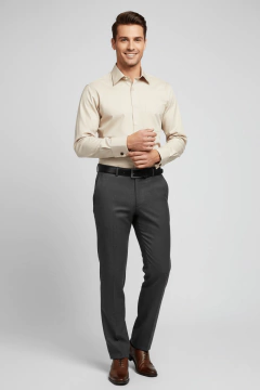 Camisa Doble puño color Beige Marca High Society