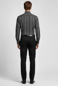 Camisa  de vestir negra con rayas blancas marca High Society Calidad Premium