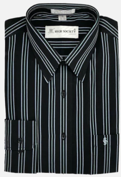 Camisa  de vestir negra con rayas blancas marca High Society Calidad Premium