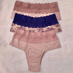 Calcinha de Microfibra com Cós em Renda Poá e Floral | Kit com 03 peças - Ref.: 2054K-29p