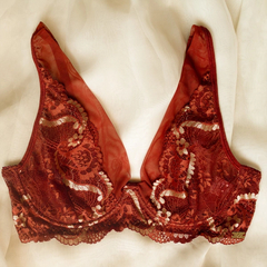 Sutiã Sexy sem Bojo e com Aro Renda e Tule Vermelho Terra - Ref.: 0647-08 - loja online