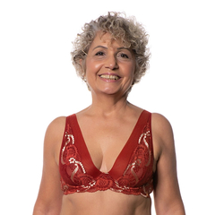 Sutiã Sexy sem Bojo e com Aro Renda e Tule Vermelho Terra - Ref.: 0647-08