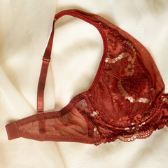 Imagem do Sutiã Sexy sem Bojo e com Aro Renda e Tule Vermelho Terra - Ref.: 0647-08
