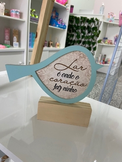ENFEITE DE MESA PÁSSARO COM FRASES FRENTE E VERSO