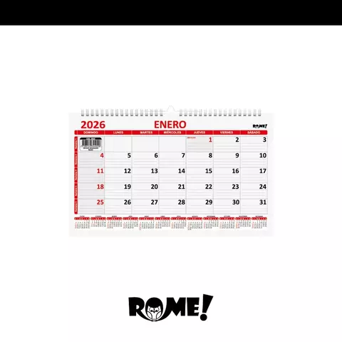 Calendario 2026 Rome oficio apaisado rojo