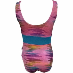 Leotardo Gimnasia niña, Modelo 17010-26 - Estampado multicolor con cintas girando en turquesa en internet