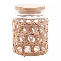 Porta Mantimentos de Vidro com Sisal e Tampa de Madeira