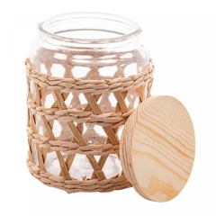 Porta Mantimentos de Vidro com Sisal e Tampa de Madeira - Binnaz Shop 