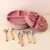 03 Pçs - Conjunto de Prato de Jantar Silicone para Bebê, Cabo de Madeira, Colher, Garfo na internet